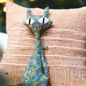 Kooky Kat, Mid Century Modern Cat Pillow, MCM Decor, Plush Cat, Atomic Retro